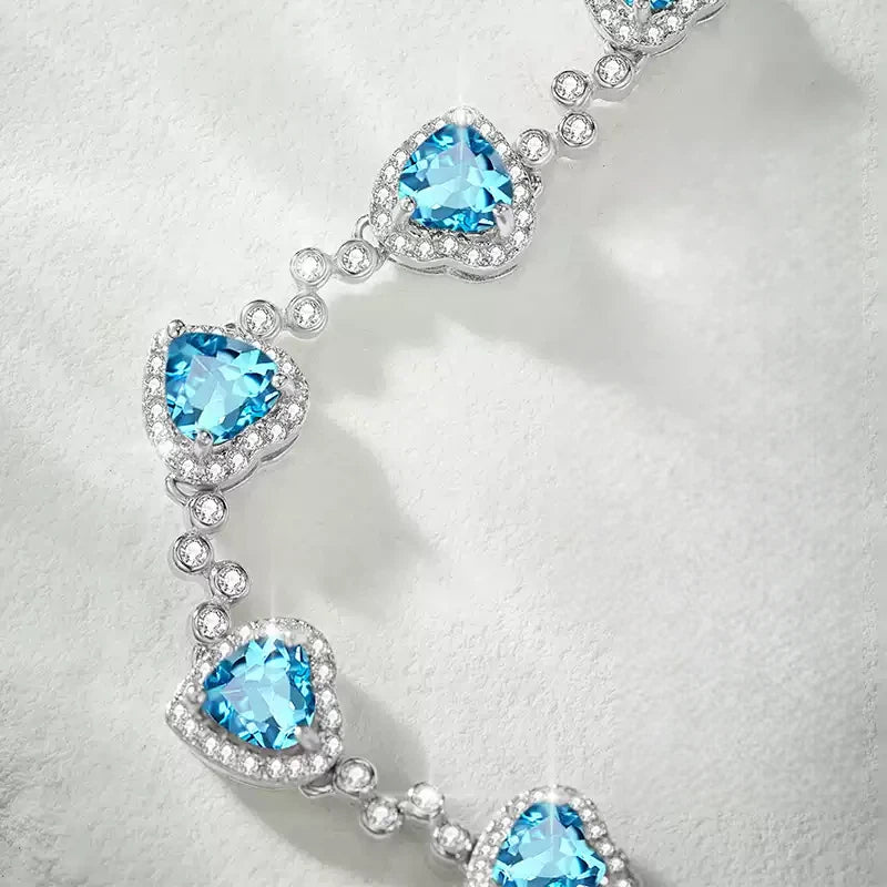 London Blue Heart-Shaped Topaz S925 Silver Bracelet