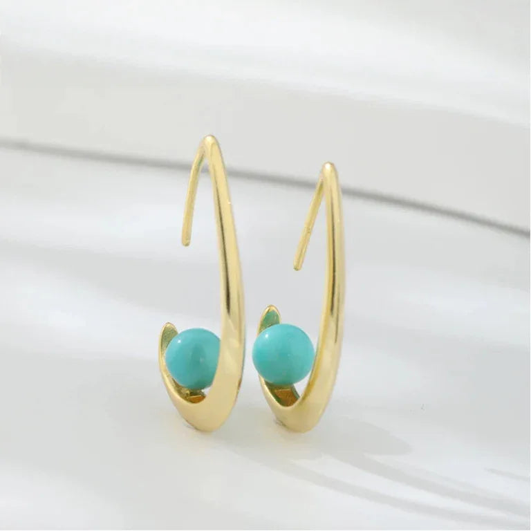 Turquoise Round Bead Teardrop Earrings - OOAKB