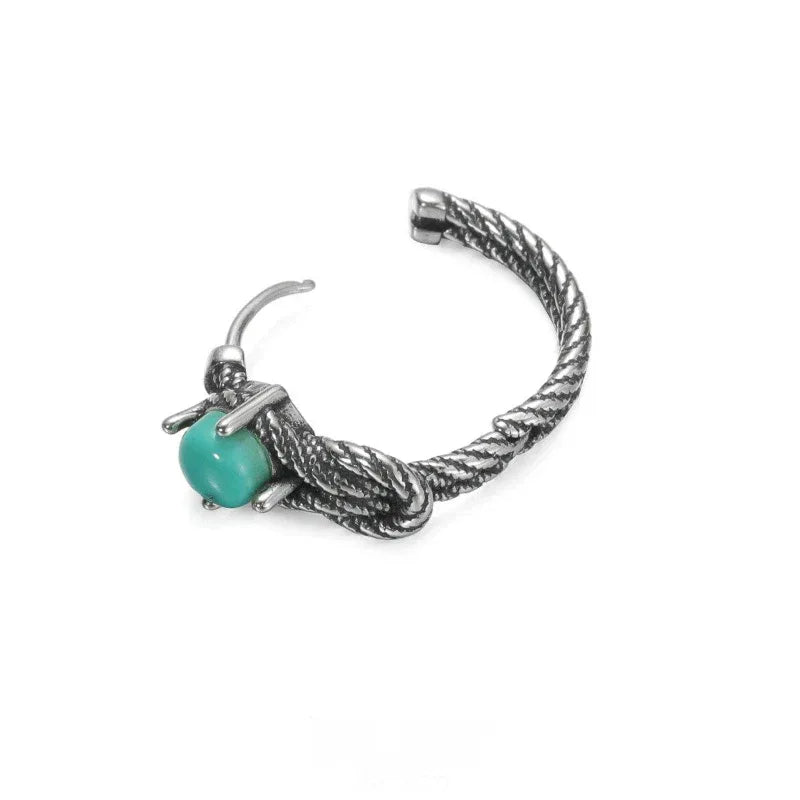 Silver Retro Vintage Knotted Turquoise Ear Cuffs - OOAKB