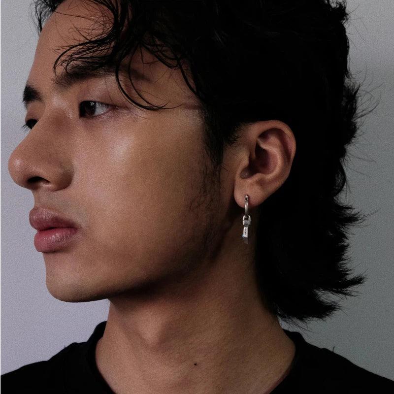 Silver Turquoise Shield Earrings Unisex - OOAKB