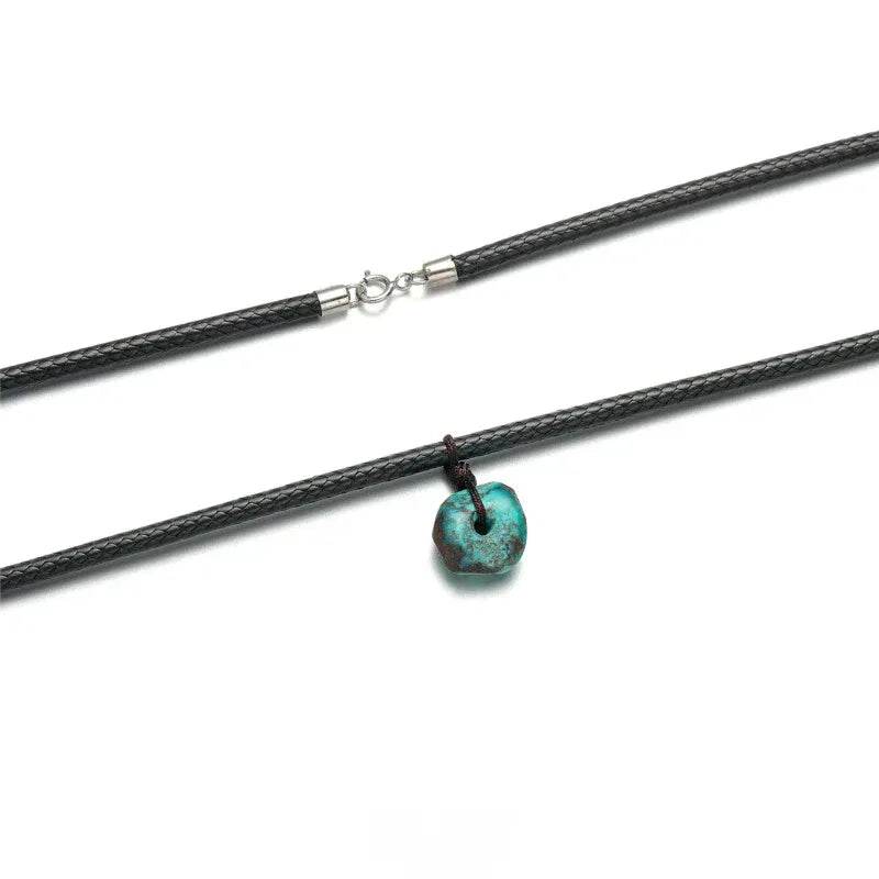 Black Cord Turquoise Pendant Necklace Unisex - OOAKB