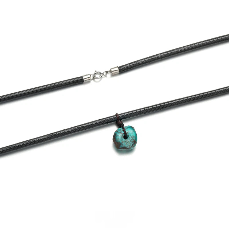 Black Cord Turquoise Pendant Necklace Unisex