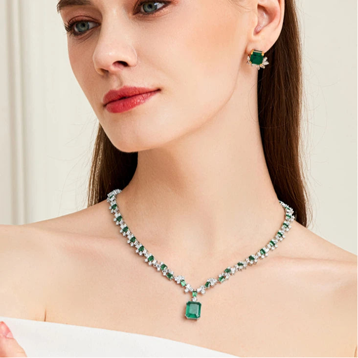Emerald Full-Diamond Court Style Necklace Women's Style S925 Silver