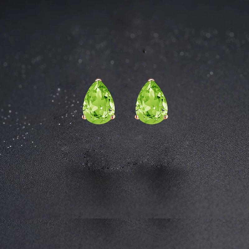 Natural Peridot Water Drop Luxury Silver Earrings - OOAKB