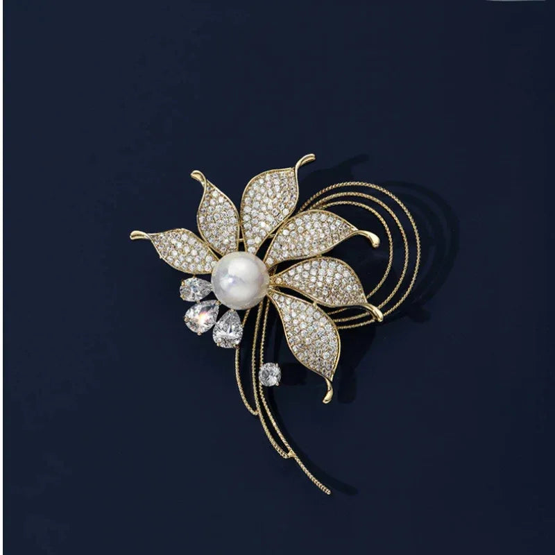 Spider Lily Pearl Brooch S925 Silver Women's Style - OOAKB