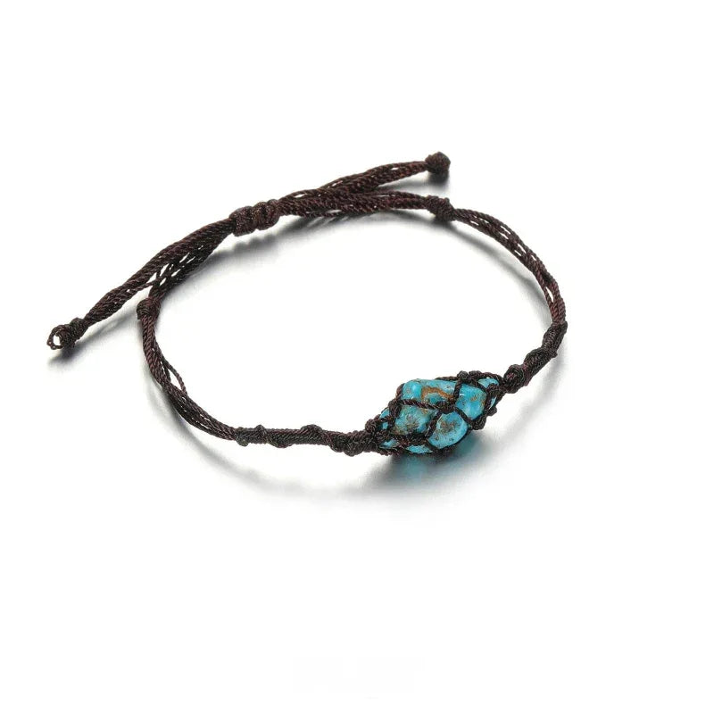Silver Irregular Turquoise Handmade Braided Bracelet - OOAKB
