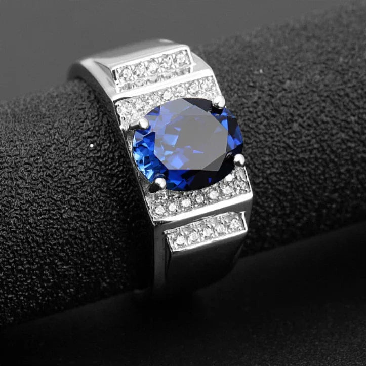 Silver Plated Gold Sapphire Men's Ring 3.45ct - OOAKB