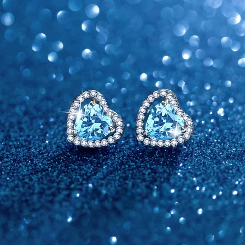 Blue Topaz S925 Silver Heart-Shaped Earrings