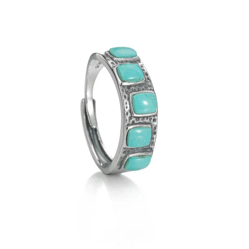 Silver Turquoise Retro Stackable Ring - OOAKB