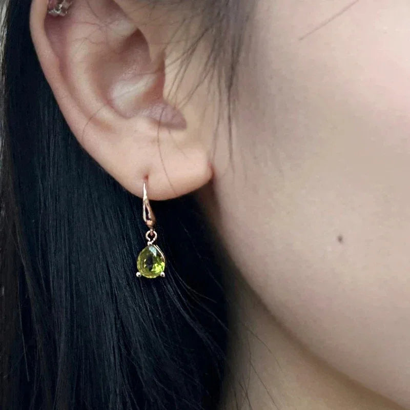 Natural Peridot Water Drop Ear Hooks - OOAKB
