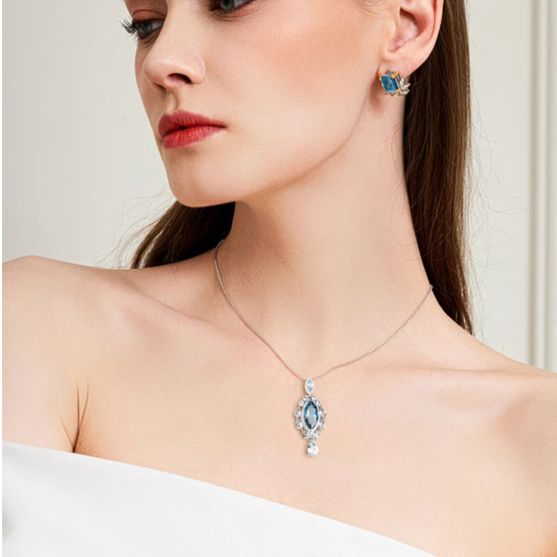 London Blue Topaz Necklace Women's Style S925 Silver