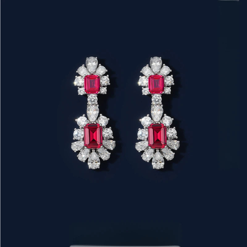 Ruby Brilliant Earrings S925 Silver Women's Style