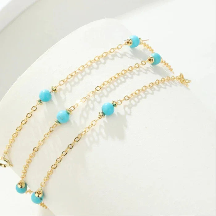 Turquoise Round Bead Starry Sky S925 Silver Necklace - OOAKB