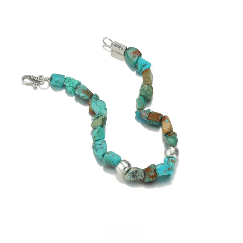 S925 Silver Turquoise Beaded Bracelet Unisex - OOAKB