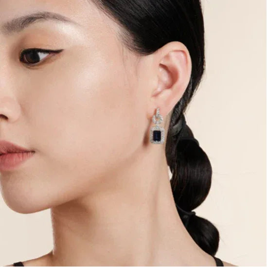 Sapphire S925 Silver Square Sugar Earrings - OOAKB