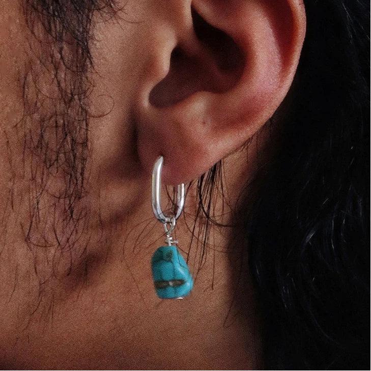 S925 Silver Blue Turquoise Irregular Dangle Earrings - OOAKB
