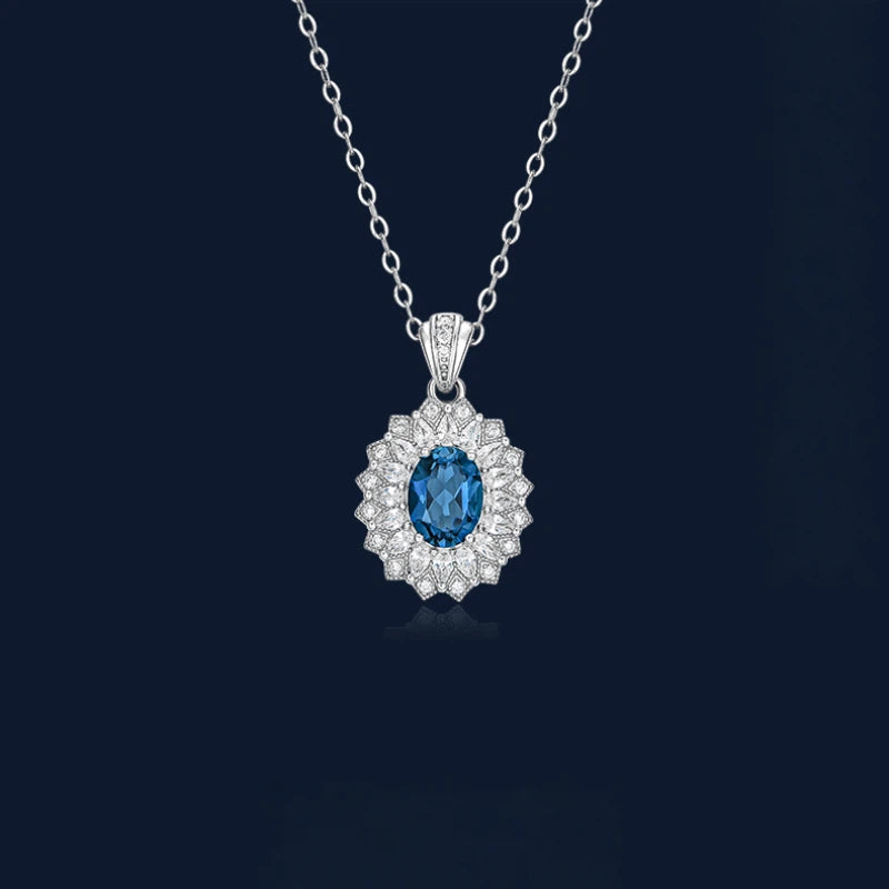 Topaz Full-Diamond Pigeon Egg Necklace S925 Silver Women's Style