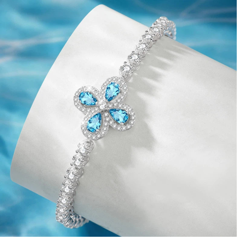 London Blue Topaz S925 Silver Four-Leaf Clover Bracelet