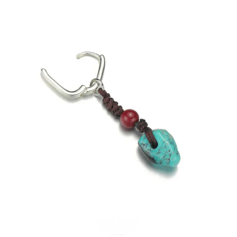Silver Black Cord Turquoise Earrings Unisex - OOAKB