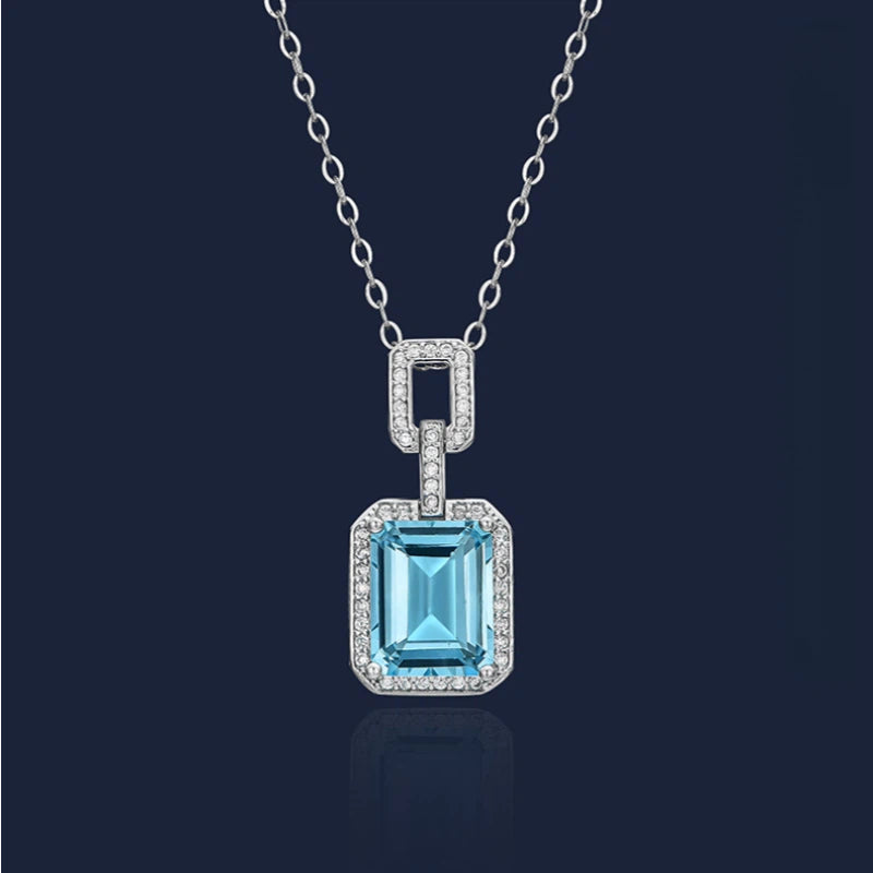 Natural Topaz Small Square Necklace S925 Silver Women's Style