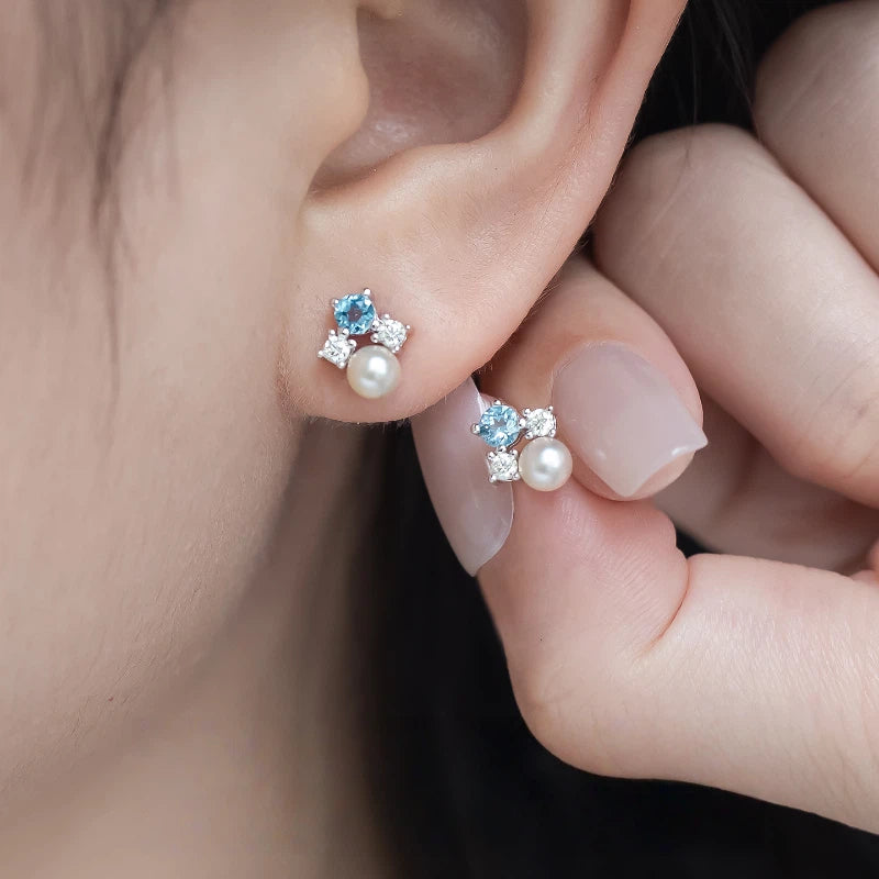 Topaz S925 Silver Saltwater Pearl Earrings