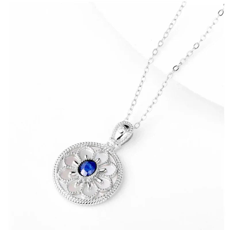 Sapphire S925 Silver Flower Border Collarbone Necklace - OOAKB