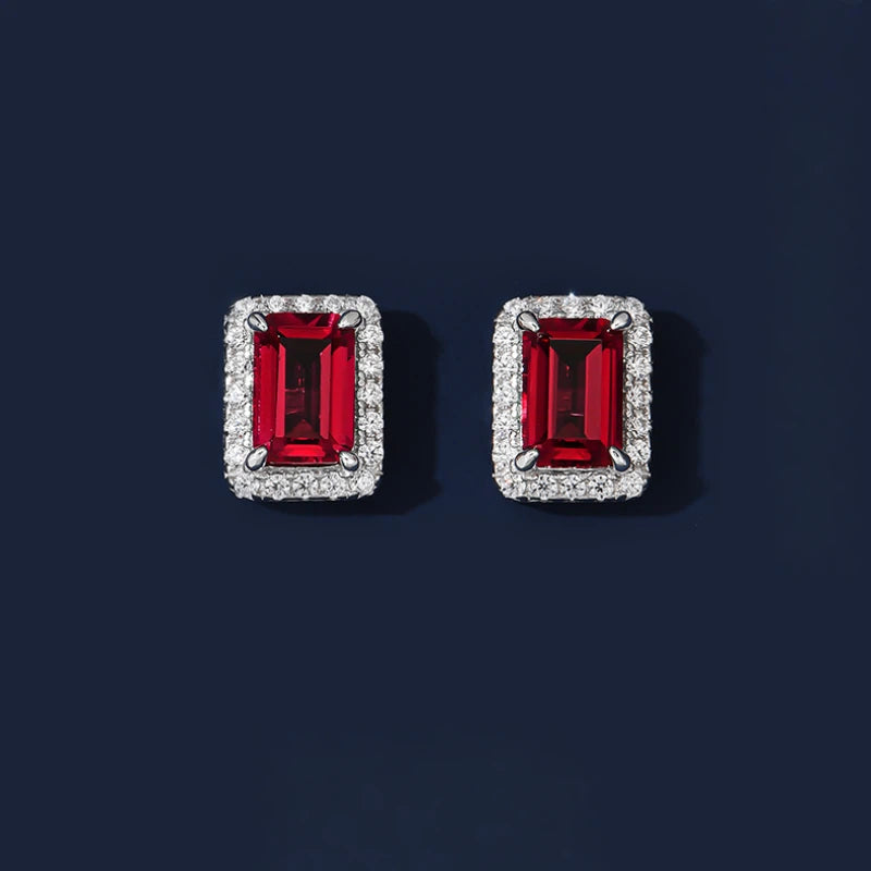 Pigeon Blood Ruby Small Square Sugar Light Luxury Earrings