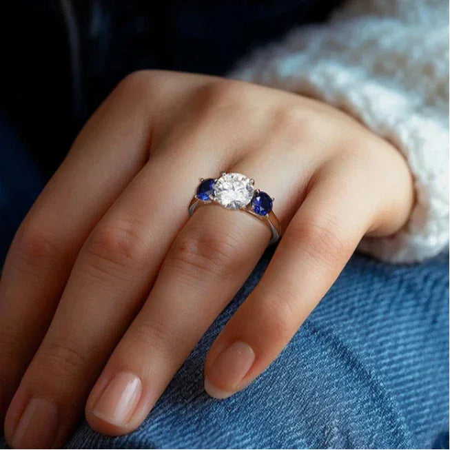 Sapphire S925 Silver Three-Stone Ring - OOAKB