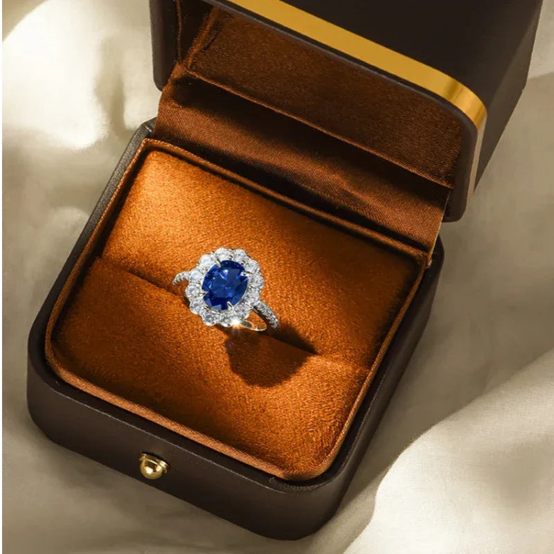 Sapphire Four-Prong Ring S925 Silver Women's Style - OOAKB