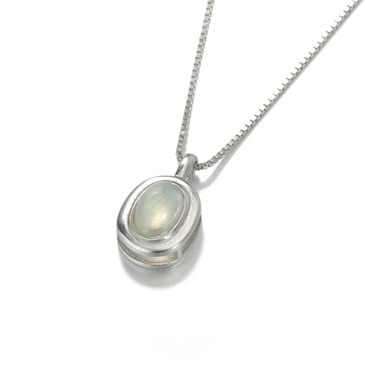 S925 Silver Opal Pendant Necklace Unisex - OOAKB