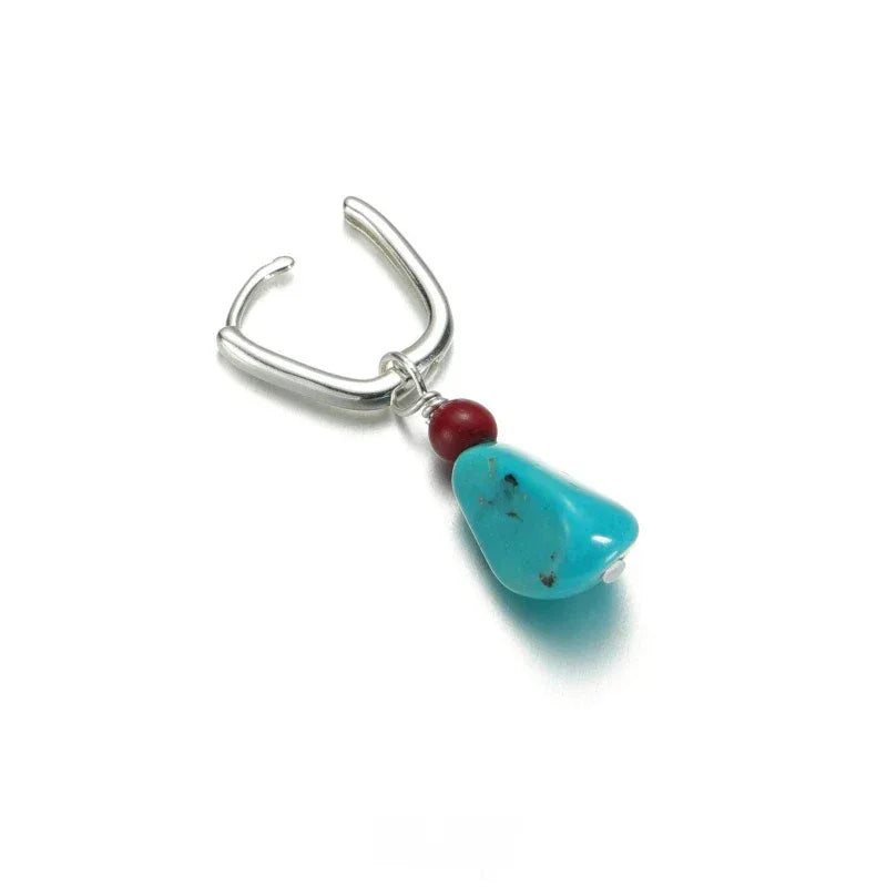 Silver Turquoise & Cinnabar Earrings Unisex - OOAKB
