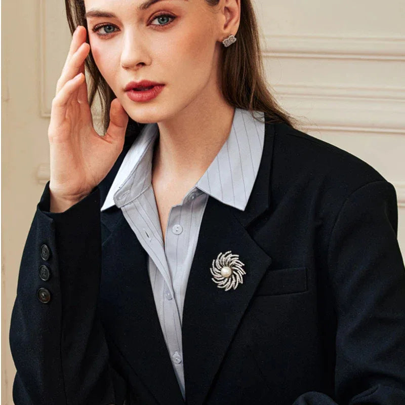 Pearl Spark Fire Vortex Rotatable Brooch S925 Silver Women's Style - OOAKB