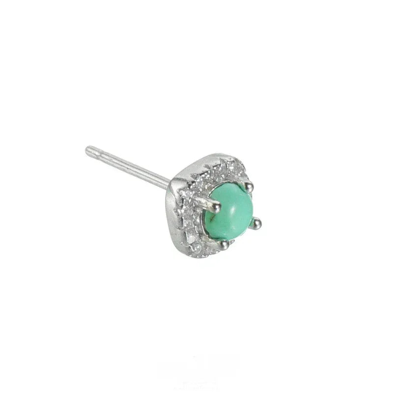 Silver Square Diamond Inlaid Turquoise Earrings - OOAKB