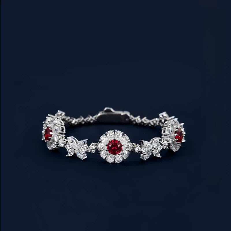 Butterfly Dance Red Crystal S925 Silver Ruby Full Diamond Bracelet Women's Style