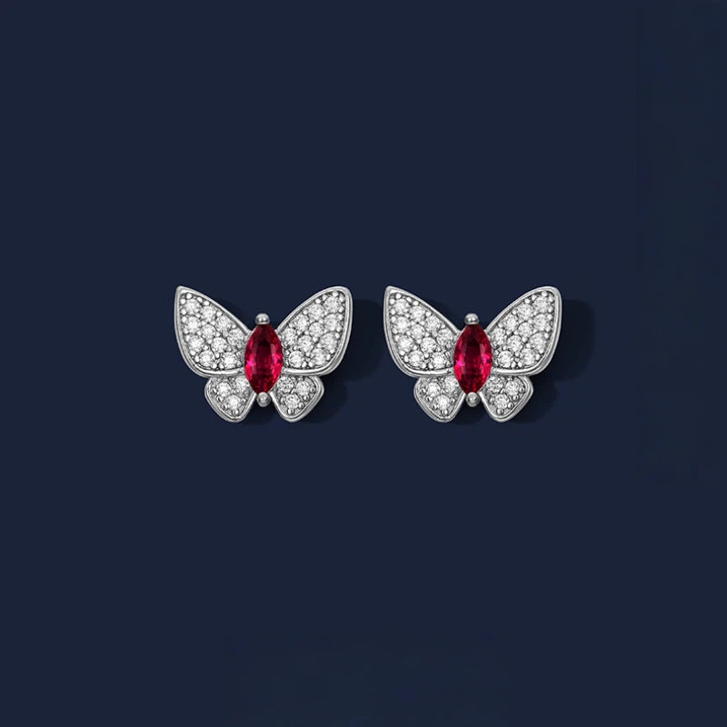 Butterfly Dream Series Pigeon Blood Ruby Flexible Butterfly Earrings
