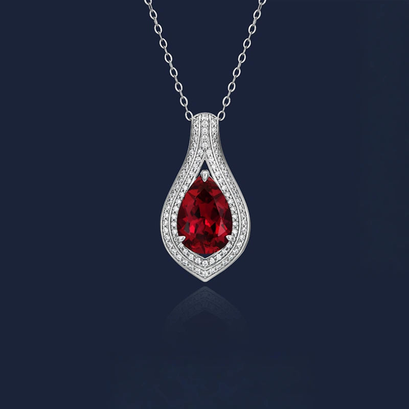 Pigeon Blood Ruby Teardrop Necklace Women's Style S925 Silver