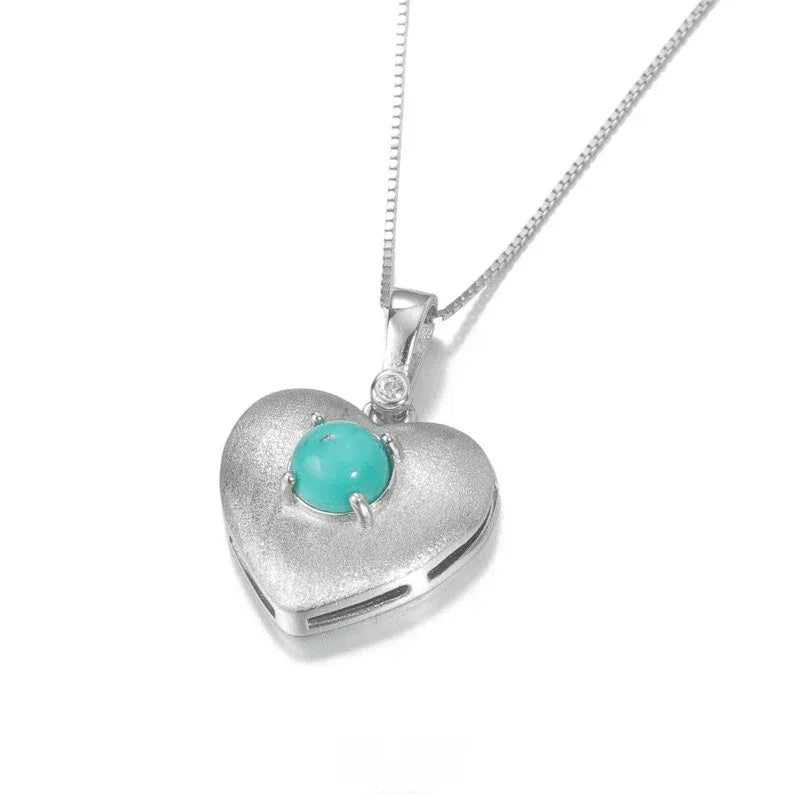 Silver Heart-Inlaid Turquoise Necklace Unisex - OOAKB