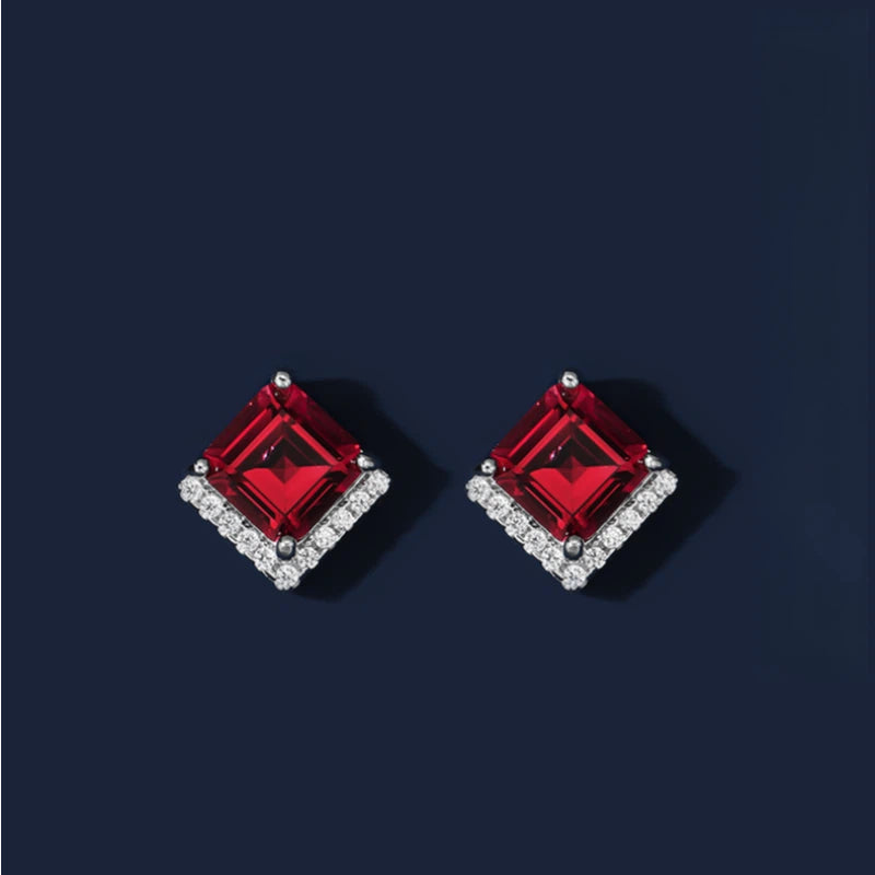 Ruby Rhombus Small Square Sugar Earrings