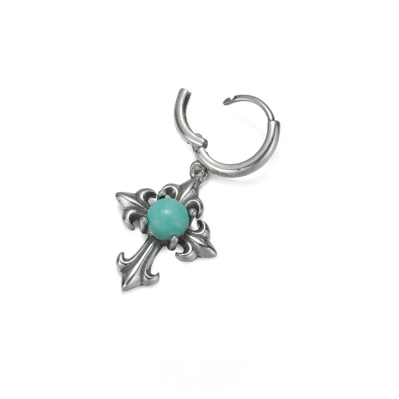 Silver Cross Turquoise Earrings Punk Style - OOAKB