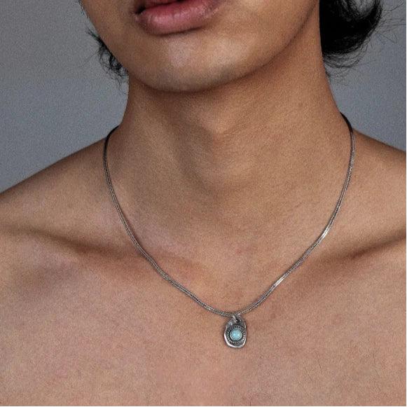 Silver Turquoise Pendant Necklace Unisex - OOAKB