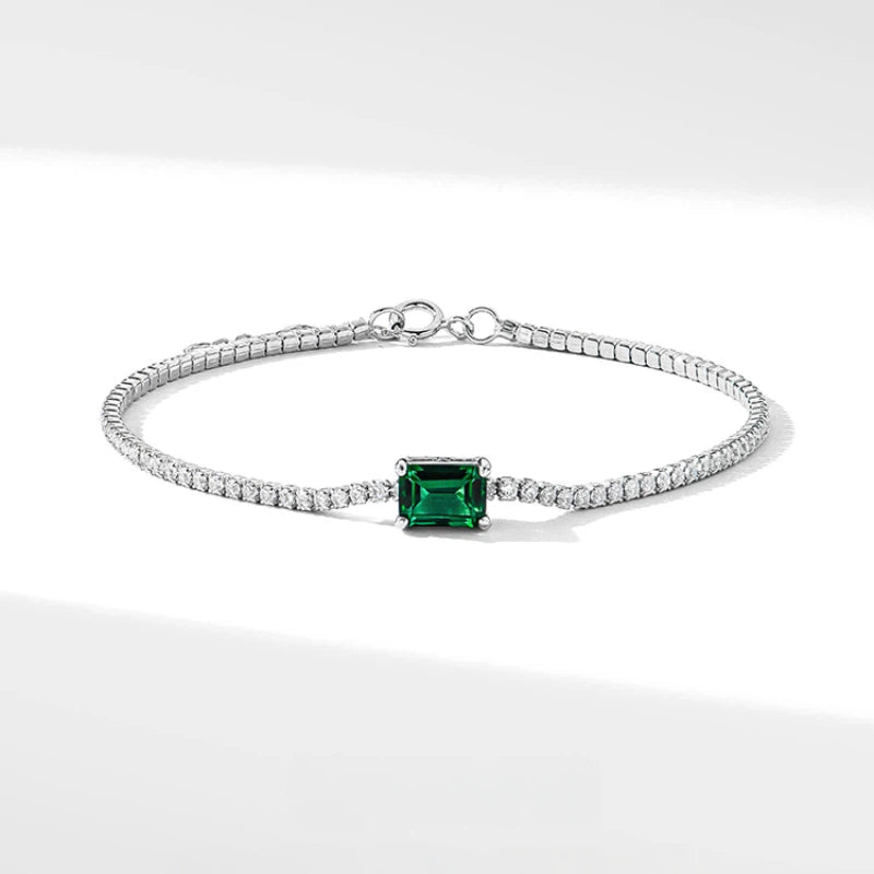 Emerald Small Square Bracelet S925 Silver Women's Style