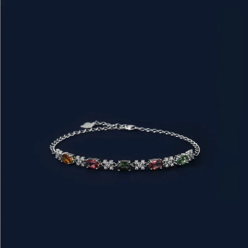 Natural Tourmaline Rainbow Bracelet for Women S925 Silver - OOAKB