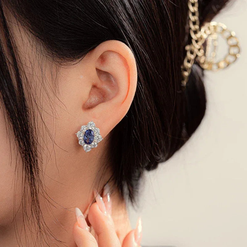 Tanzanite Diamond-Shaped Earrings S925 Silver Women's Style - OOAKB