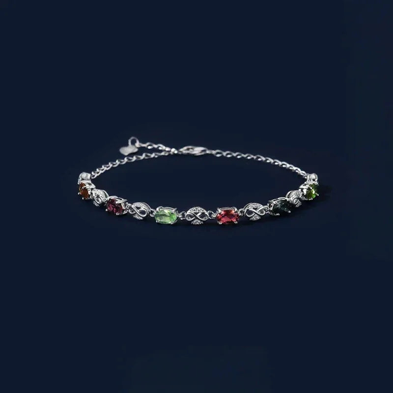 Natural Tourmaline Colorful Bracelet S925 Silver Women's Style - OOAKB