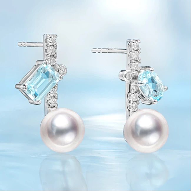 Blue Topaz S925 Silver Saltwater Pearl Earrings