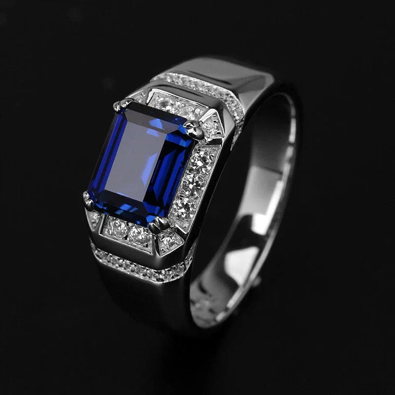 Silver Plated Gold Sapphire Men's Single Ring 3.15ct - OOAKB