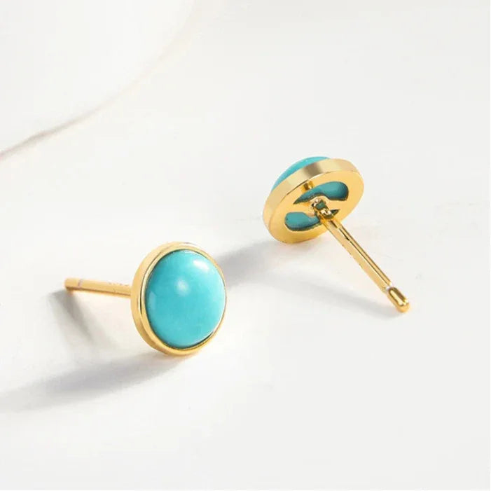 Natural Turquoise Round Earrings - OOAKB