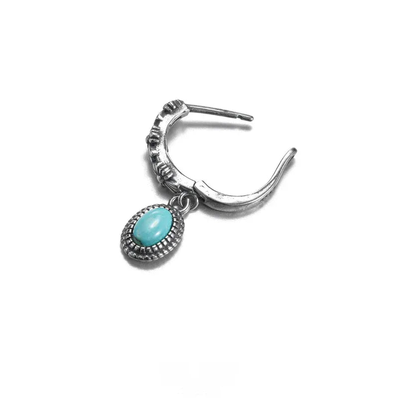 Silver Turquoise Retro Dangle Earrings - OOAKB