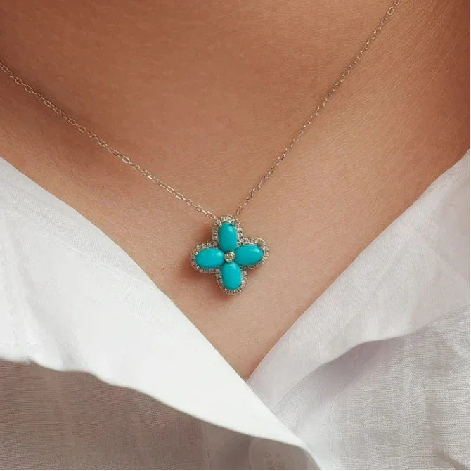 Natural Turquoise Clover Luxury Necklace - OOAKB