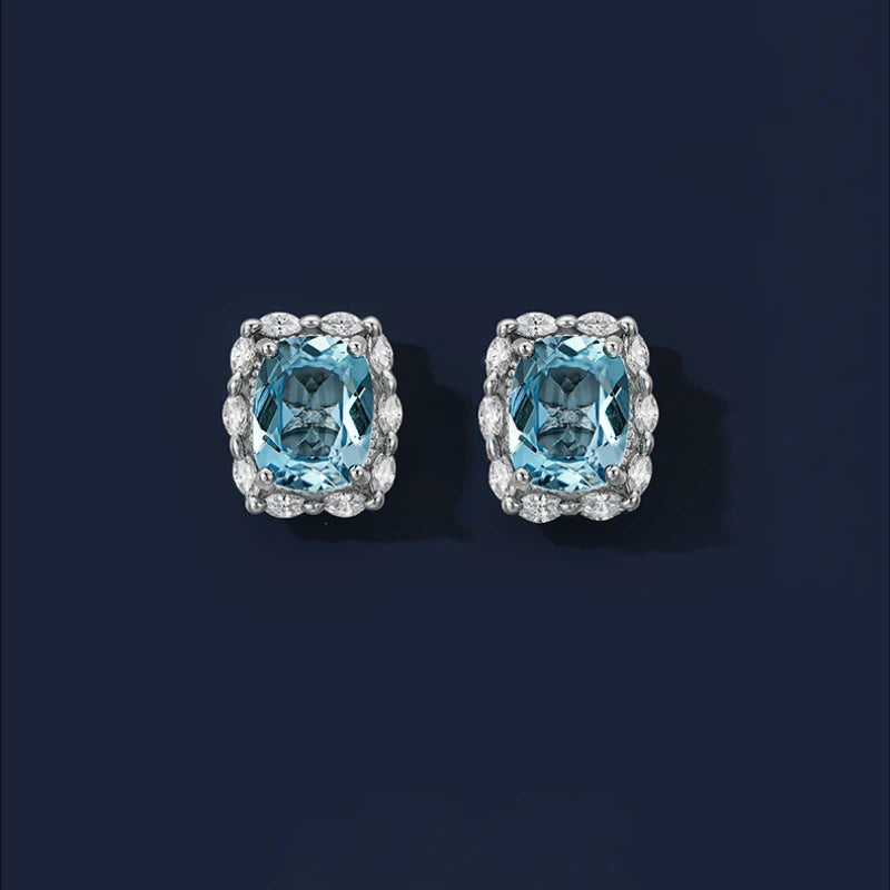 Natural Topaz Square Sugar Stud Earrings S925 Silver Women's Style